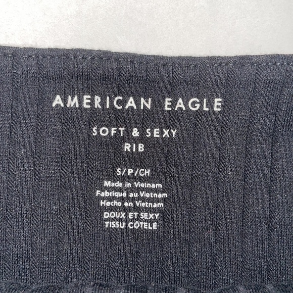 American Eagle Black Wide Rib Crop Top Size S - Picture 3 of 4